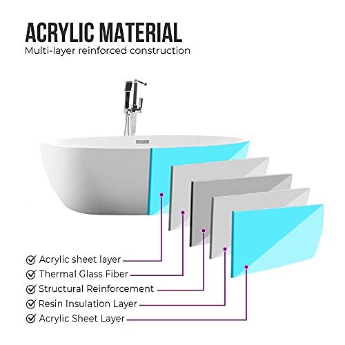 White Acrylic Bathtub Modern Stand Alone Soaking Tub with Polished