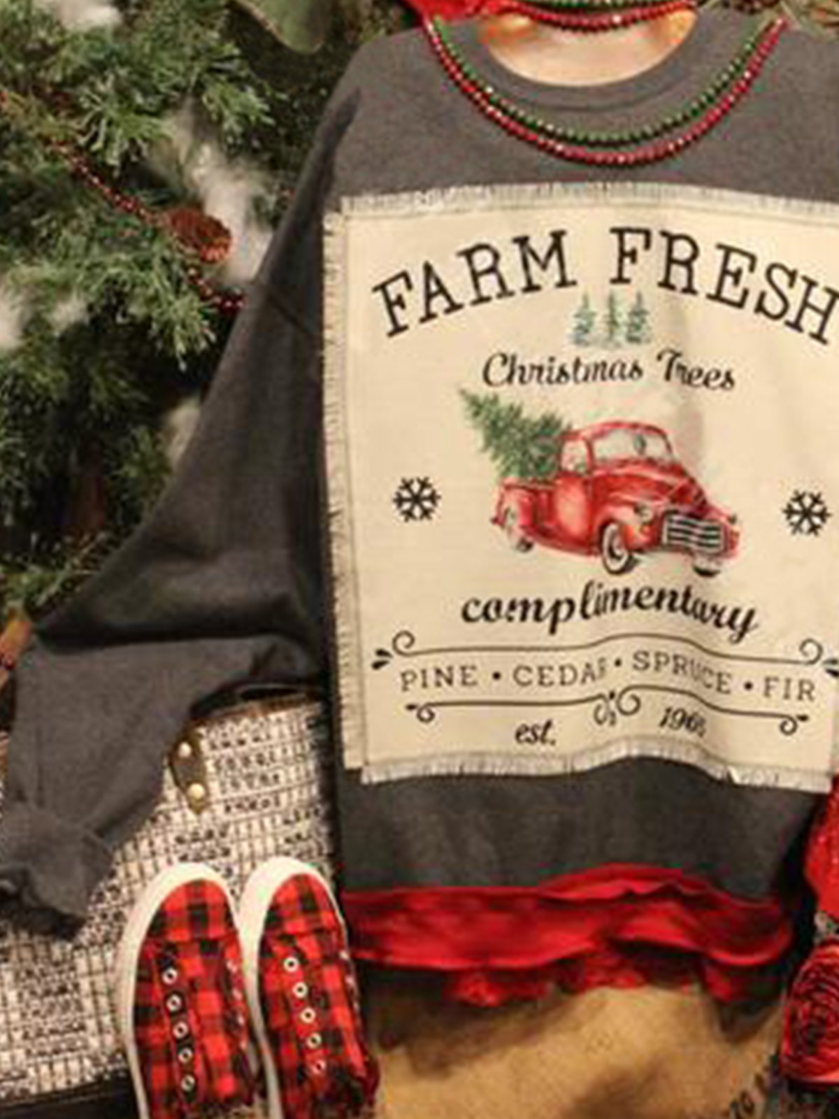 Vintage Long Sleeve Shift Printed Sweatshirt