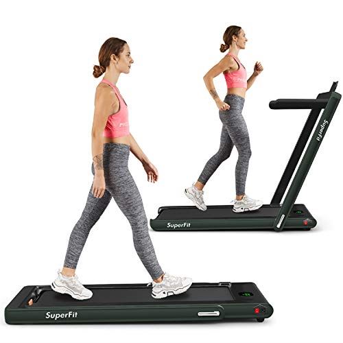 Goplus 2 in 1 Folding Treadmill, 2.25HP Superfit Under Desk Electric Treadmill, BlueTooth Speaker, Remote Control,  For Home Gym- Fitness Equipment for Men and Women- Dark Green