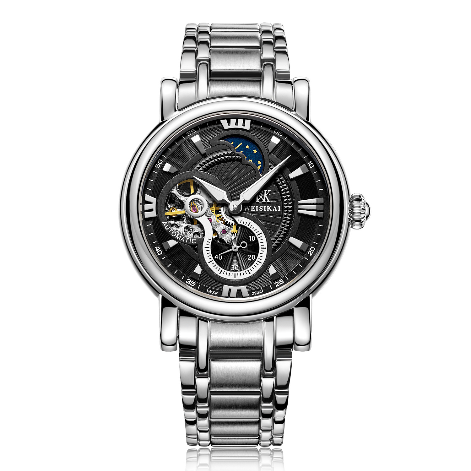 Men's business Weisikai stainless steel waterproof two needle watch automatic mechanical watch one generation