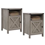 Rustic Nightstands Set W/ Barn Door and Shelf for Bedroom, Living Room / Set of 2