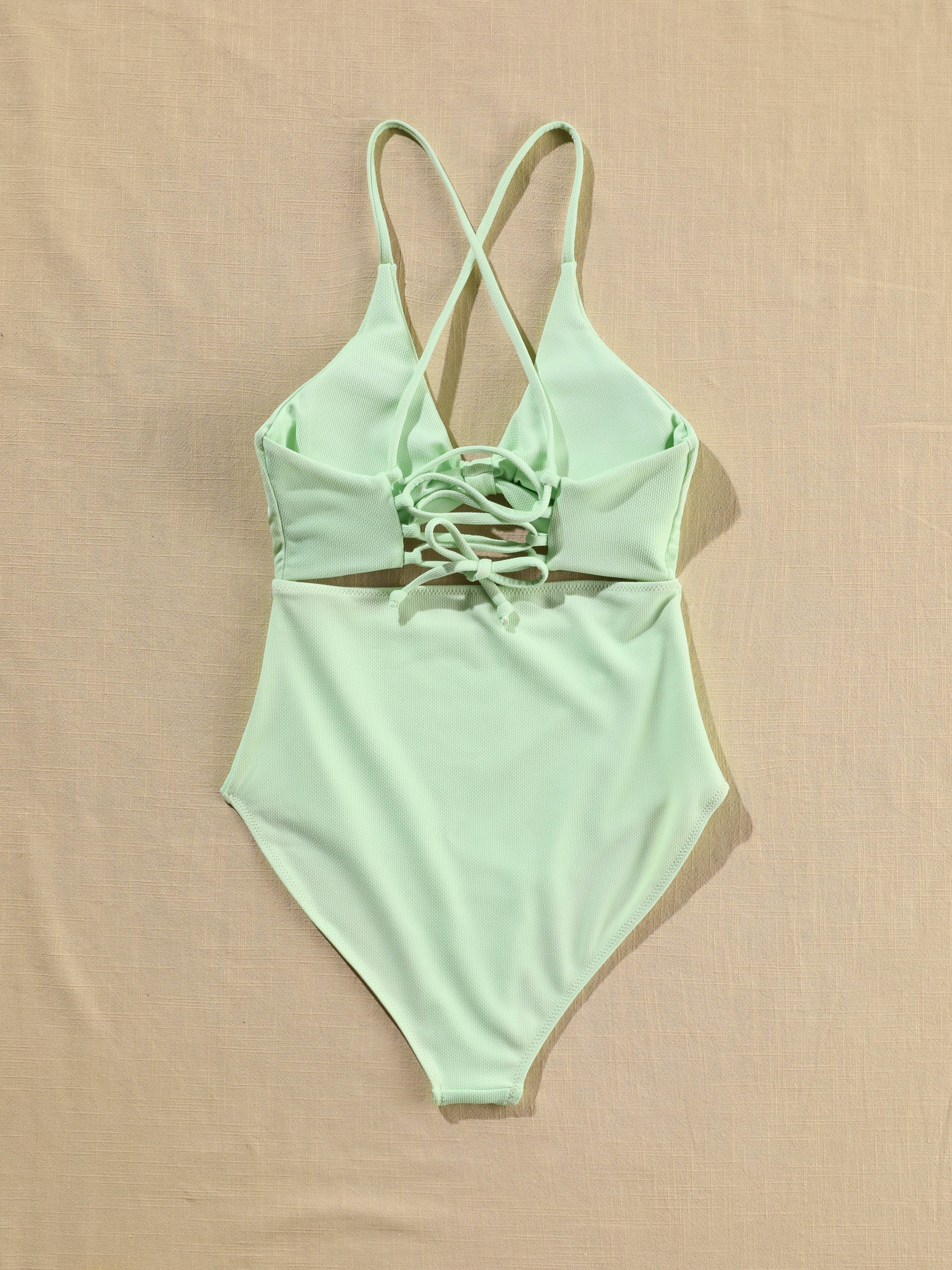 Solid Crisscross Cutout One-Piece Swimwear