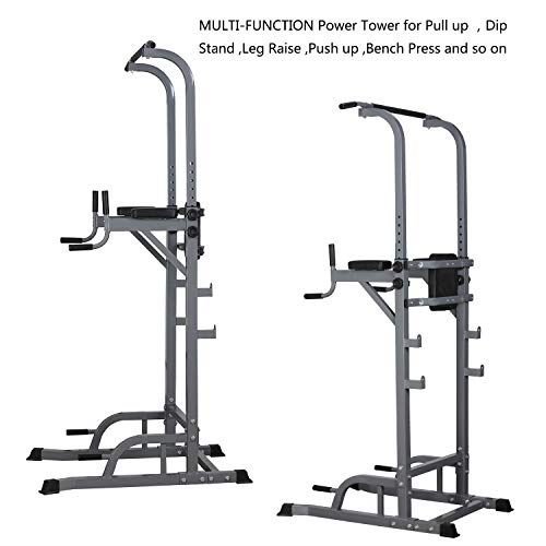 ZENOVA Power Tower Pull Up Dip Station Height Adjustable- Pull Up Station Tower, Gray