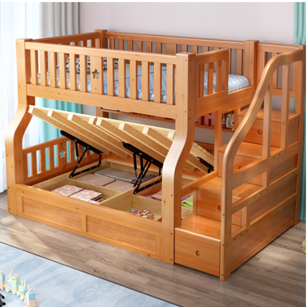 Children's bunk bed with rails and ladder, wooden, double bed