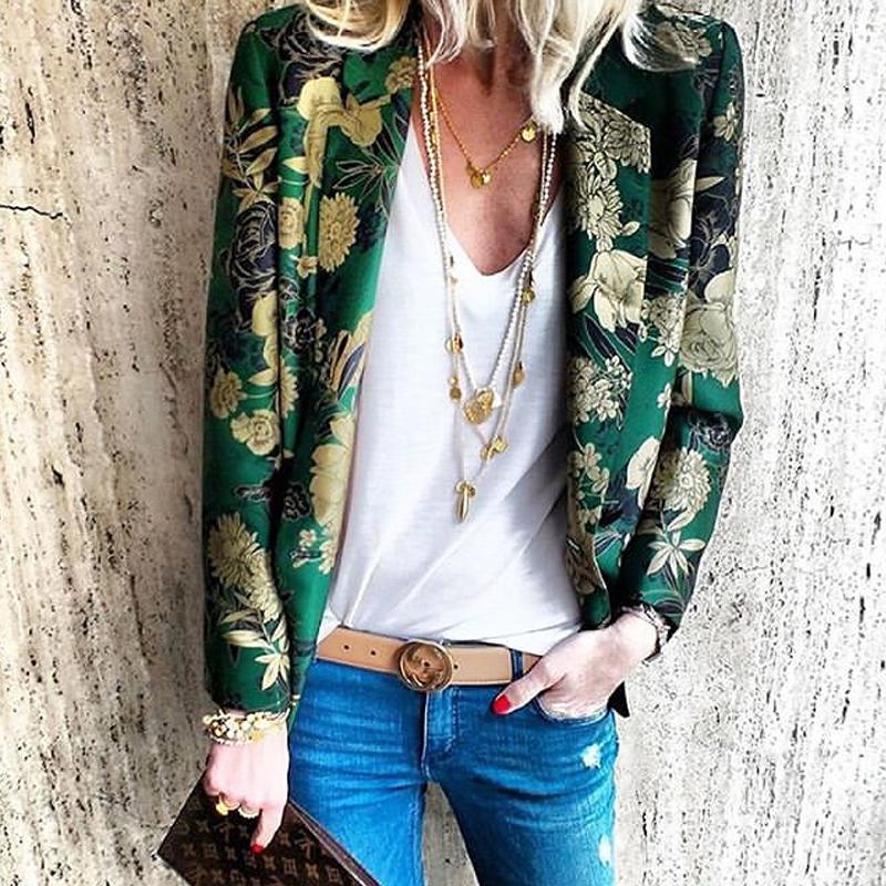 Women's Bohemian Printed Color Turndown Collar Long Sleeve Cardigan