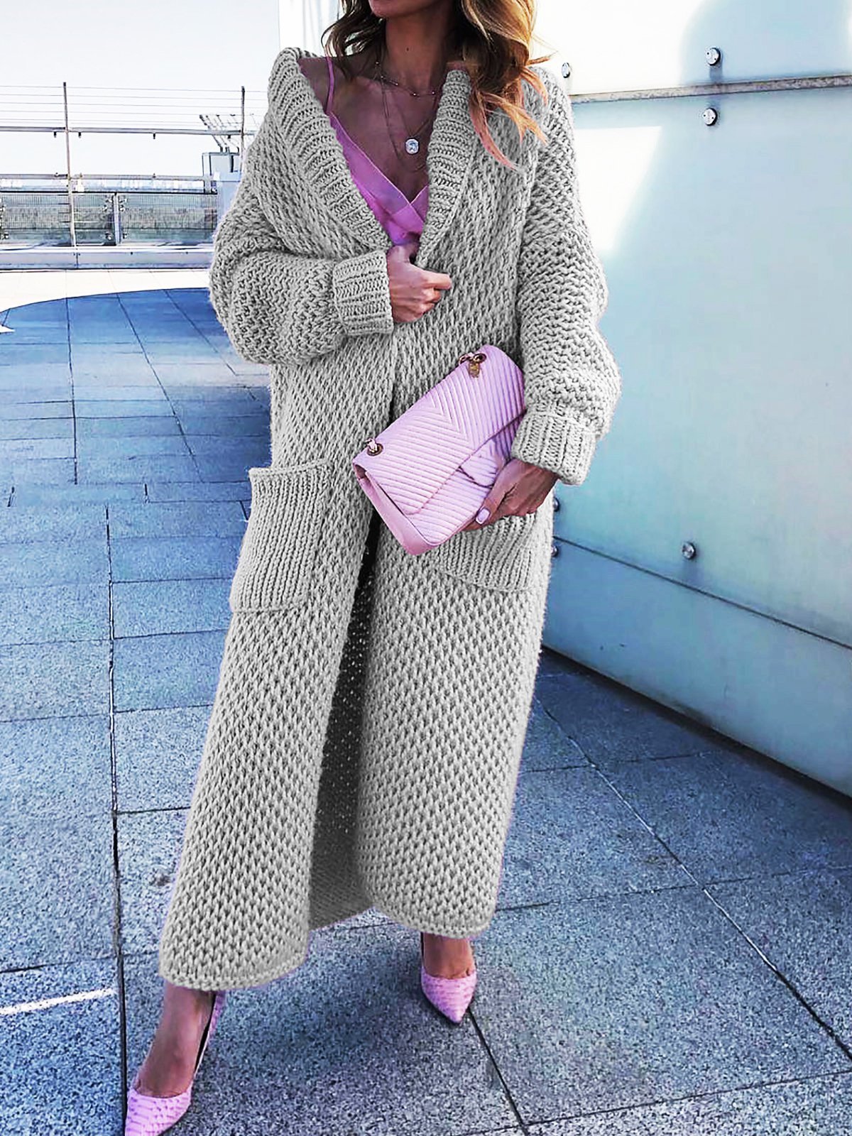 Shawl Collar Dual Pockets Long Women's Cardigans