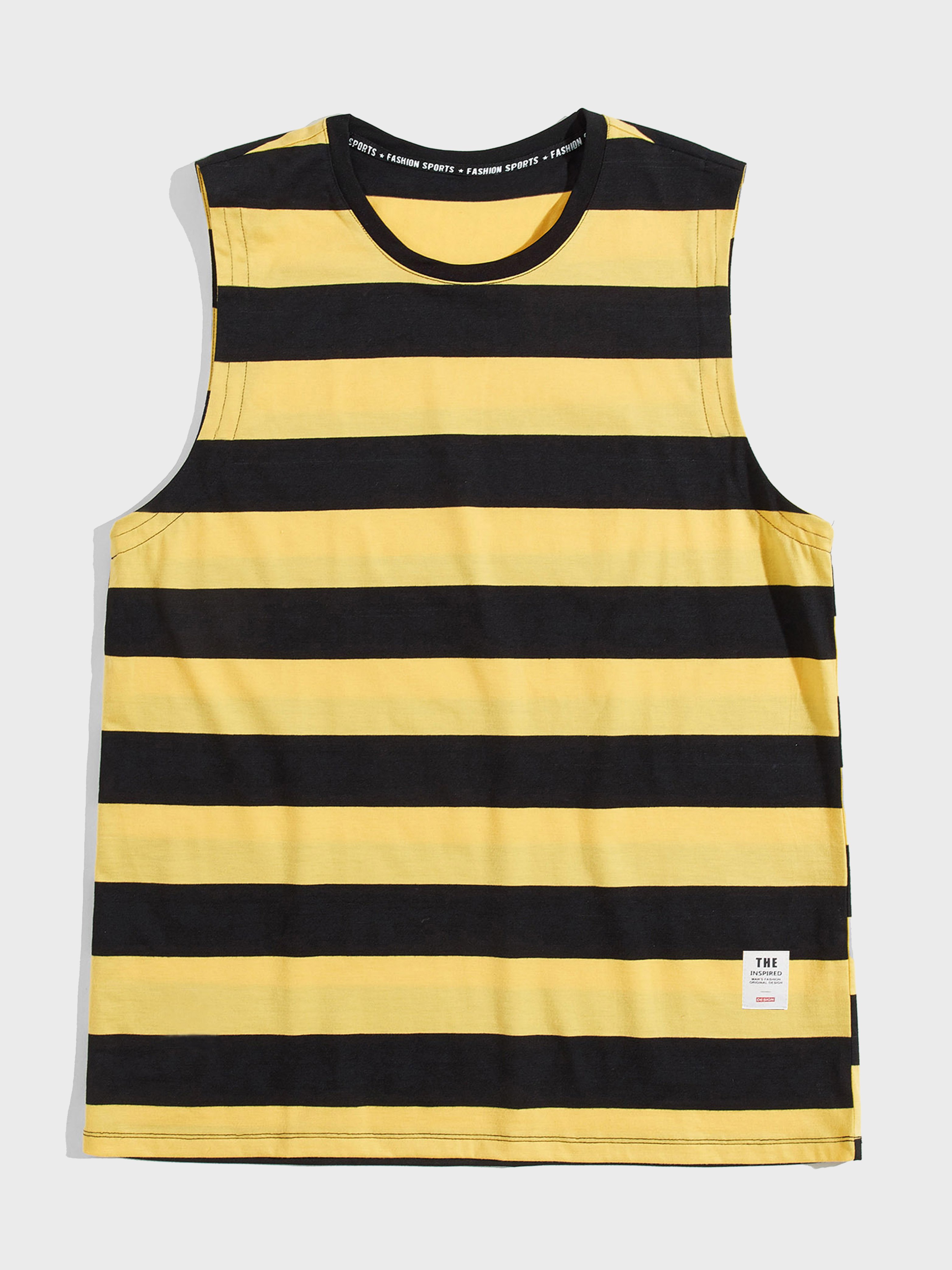 Men's Letter Tape Striped Print Tank Top