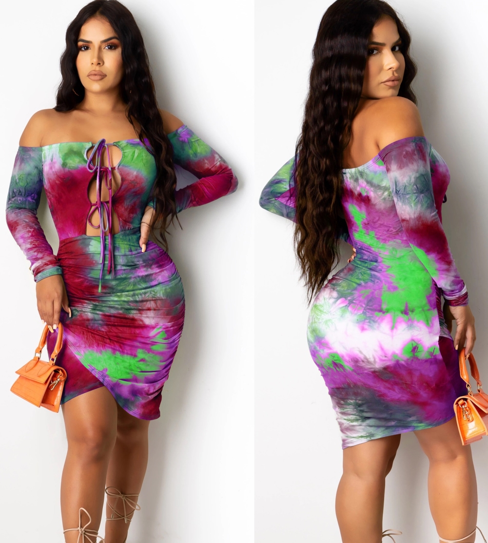 Sexy Tie Dye Off Shoulder Irregular Bodycon Dress
