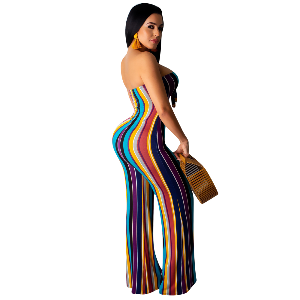 Sexy Stripes Colorful Strapless Jumpsuit