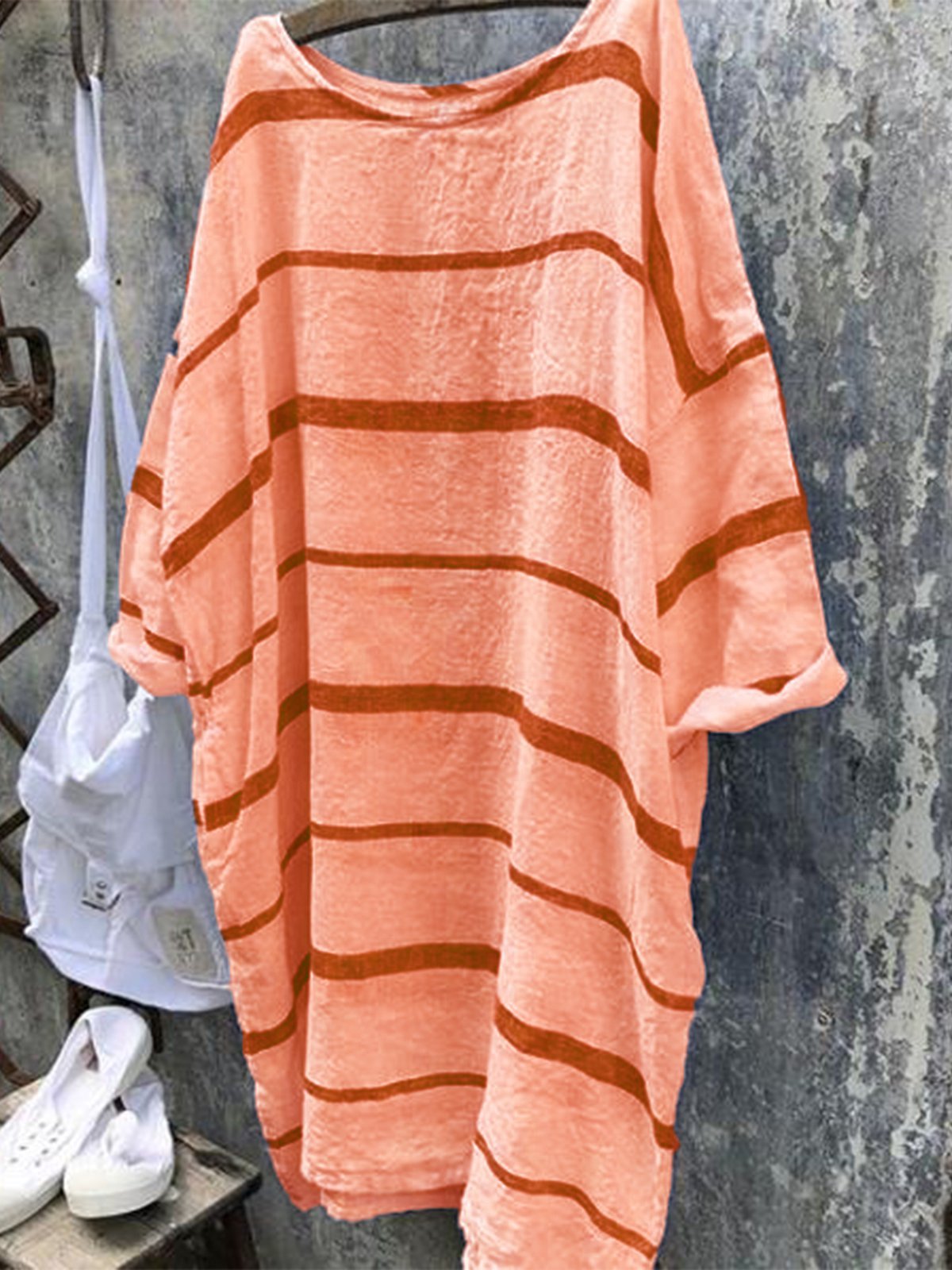 Striped Crew Neck Casual Dresses