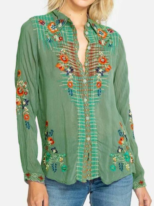 Long Sleeve Cotton-Blend Shirt Collar Shirts & Tops