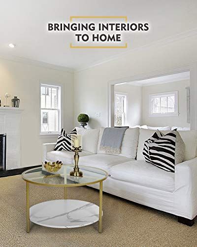 Modern Round Coffee Table Tempered Glass Accent w/ Unique Gold Metal Frame