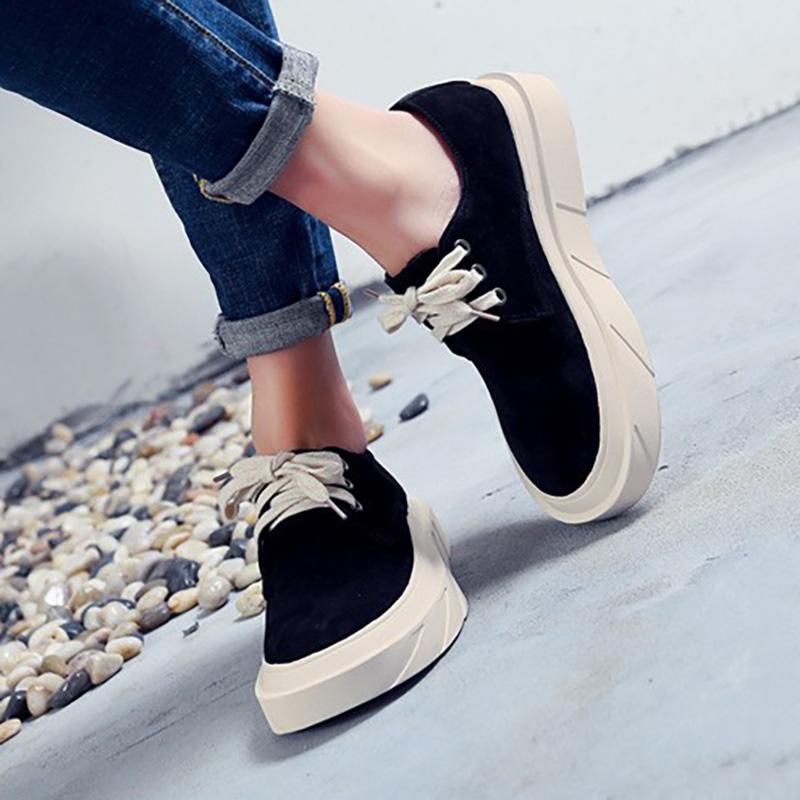 Women Artificial Suede Loafers Casual Comfort Lace Up Shoes