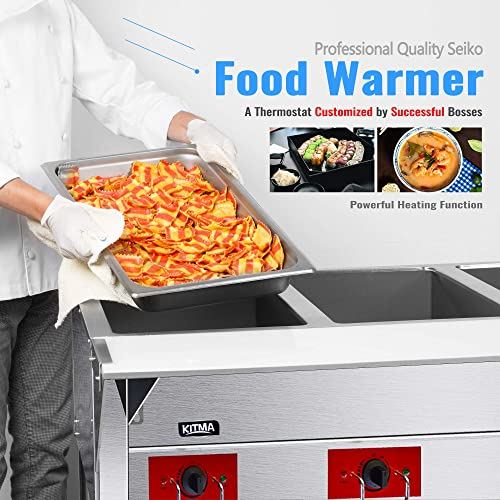 110V Food Warmer Commercial- Stainless Steel Steam Table, 4 Top Opening
