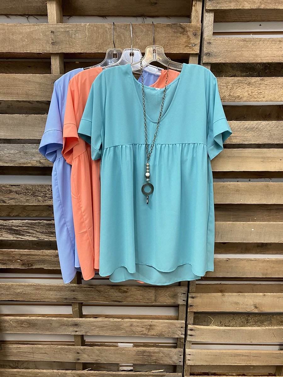 Basic Plain V Neck Shift Shirt & Top