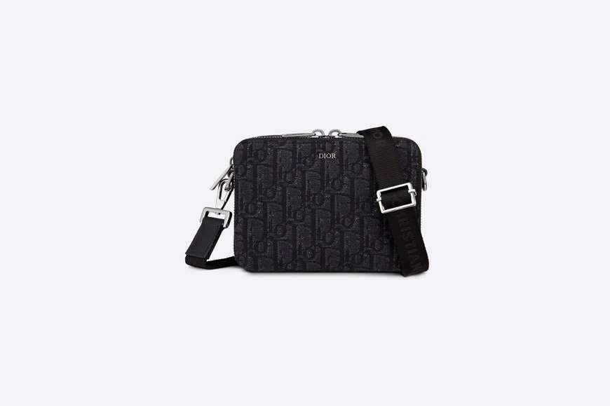 Pouch with Shoulder Strap Black Dior Oblique Jacquard