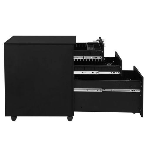 SONGMICS Steel File Cabinet 3 Drawer with Lock Mobile Pedestal Under Desk Fully Assembled Except Casters Black UOFC60BK