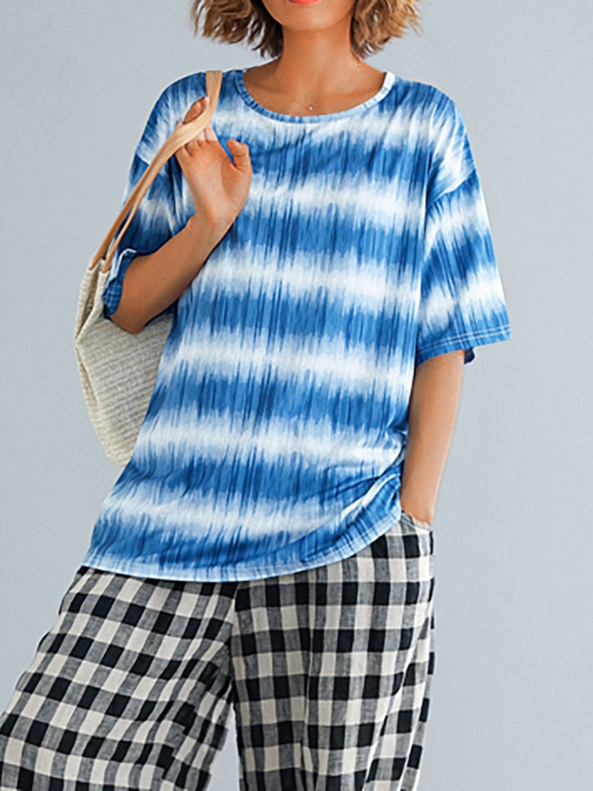 Plus Size  Women  Short  Sleeve  Digital  Floral   Casual  Tops