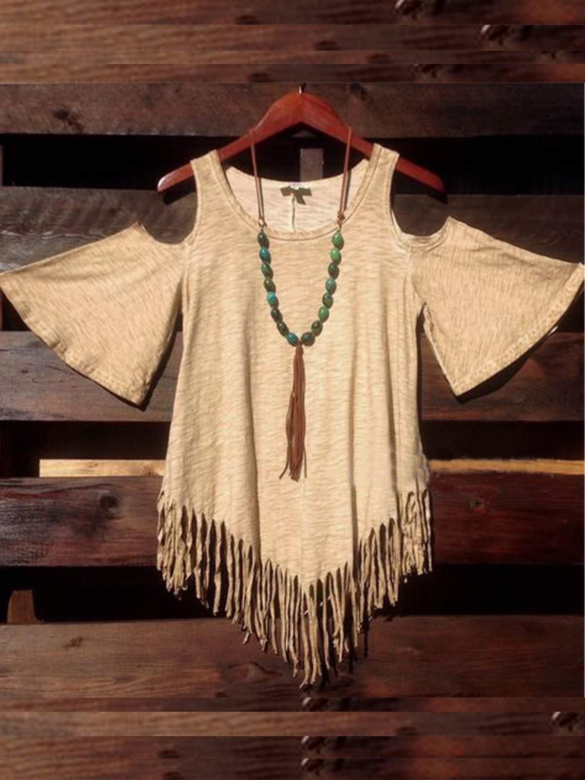 Casual Short Sleeve Flare Sleeve Loose Tassel T-Shirt