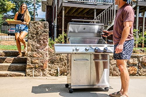 Monument Grills Larger 4-Burner Propane Gas Grill Stainless Steel Heavy-Duty Cabinet Style with LED Controls & Side Burner