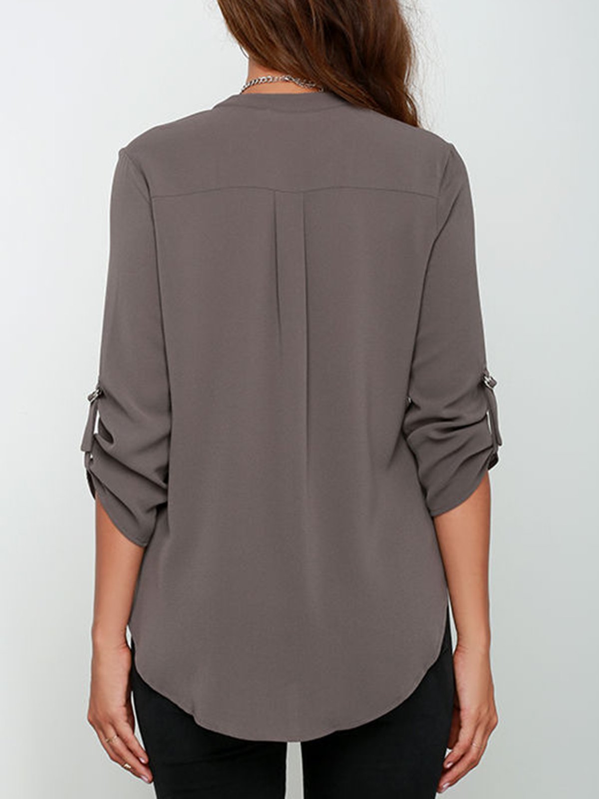 3/4 Sleeve Solid Crew Neck Casual Plus Size Blouse