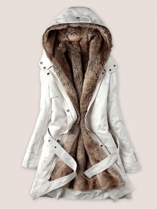 Hooded Rivet Detachable Lining Women's Overcoat