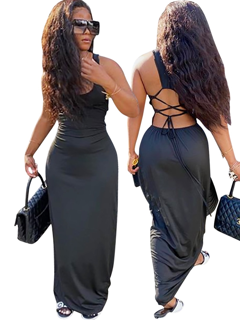 Solid Color Sexy Strings Long Tank Dress