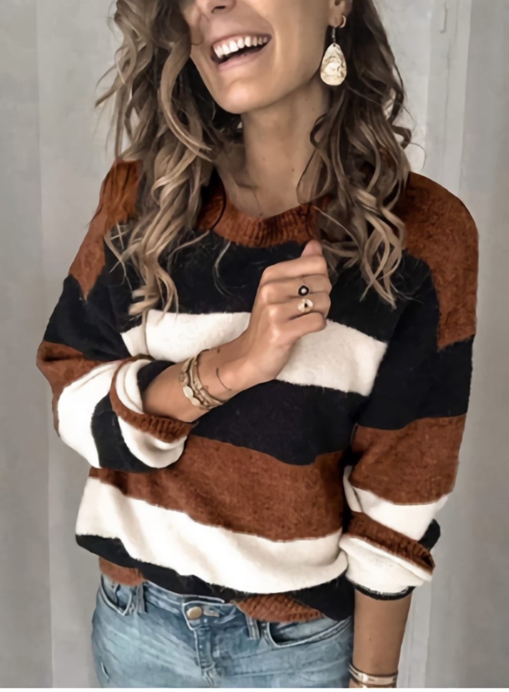 Autumn Long Sleeve Wide Striped Loose Sweater