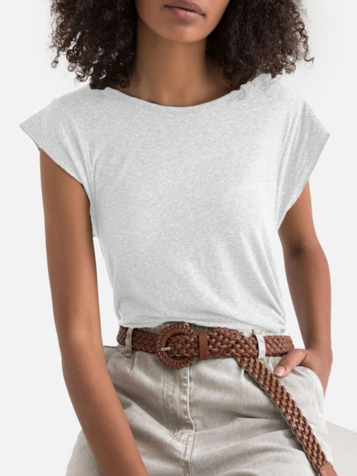 Solid Short Sleeve Sweet Cotton Shirts & Tops