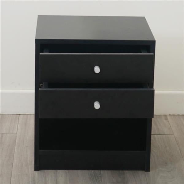 Bedside Cabinet Nightstand Side End Table with Two Round Handle Drawer