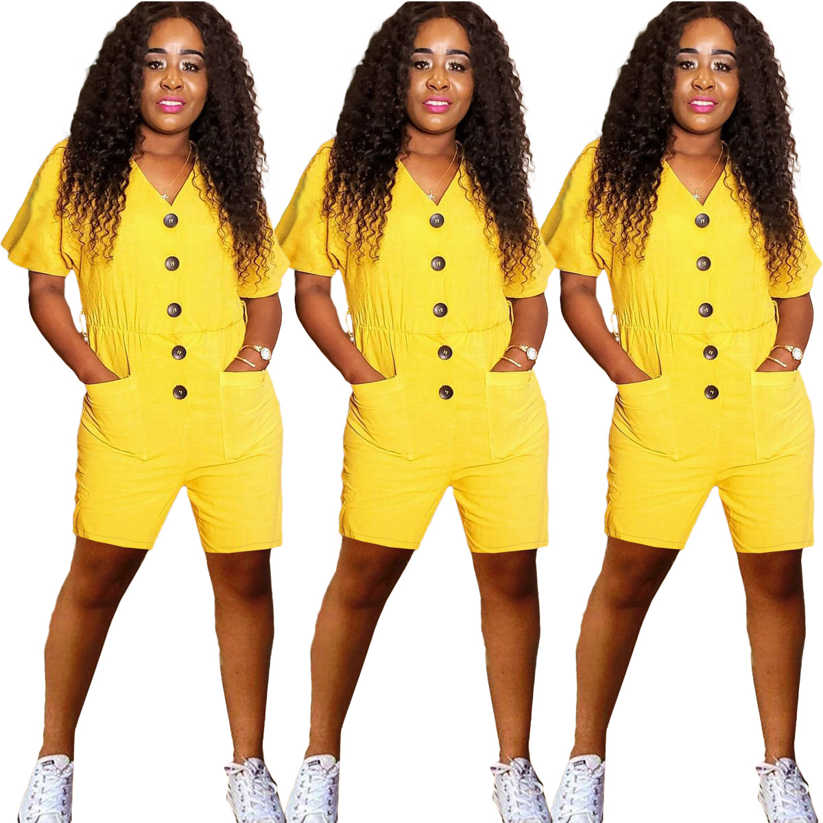 Womens loose waist short-sleeved shorts jumpsuit YIY1312