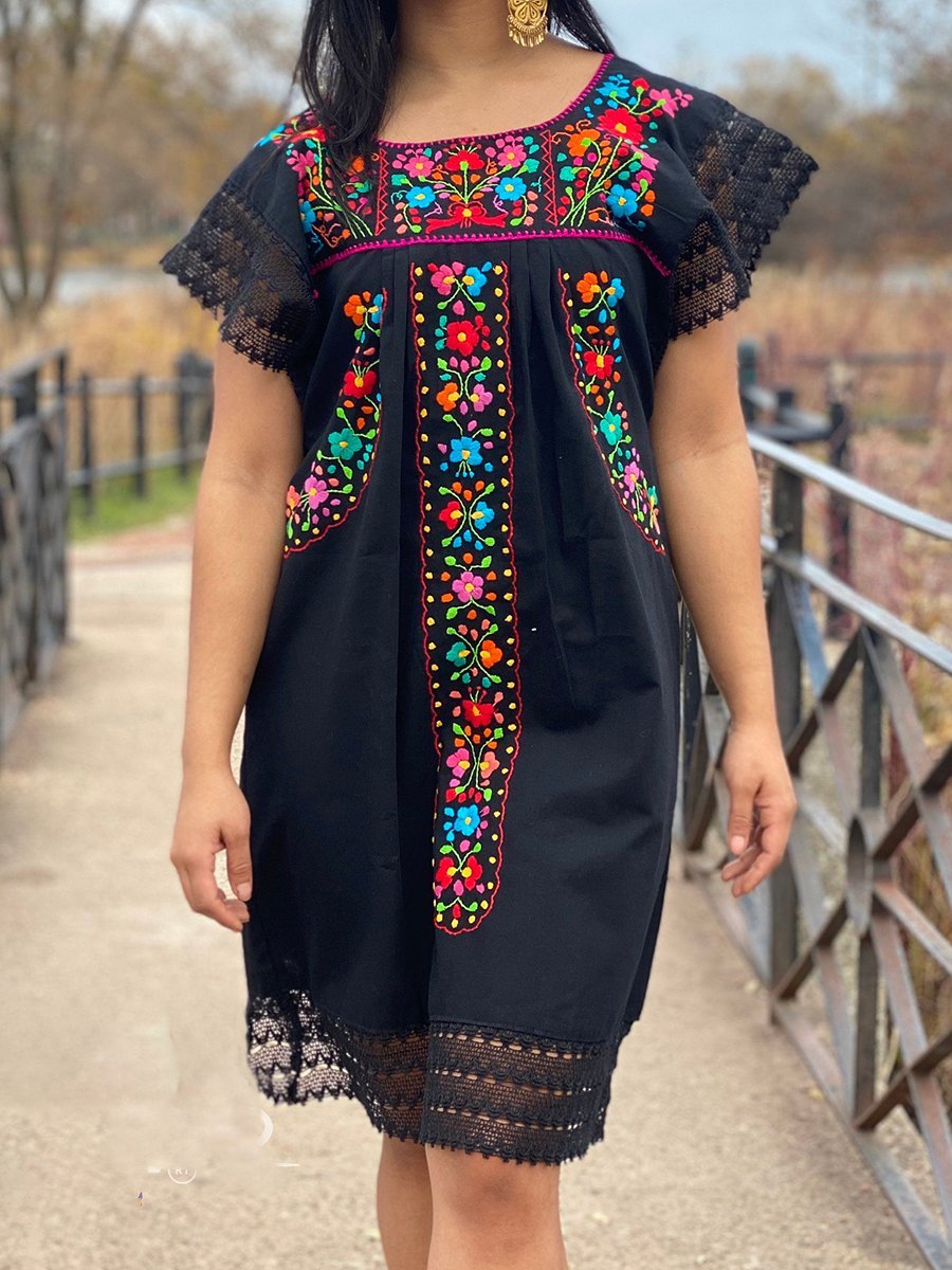 Polyester Cotton Short Sleeve Floral-Print Vintage Dresses