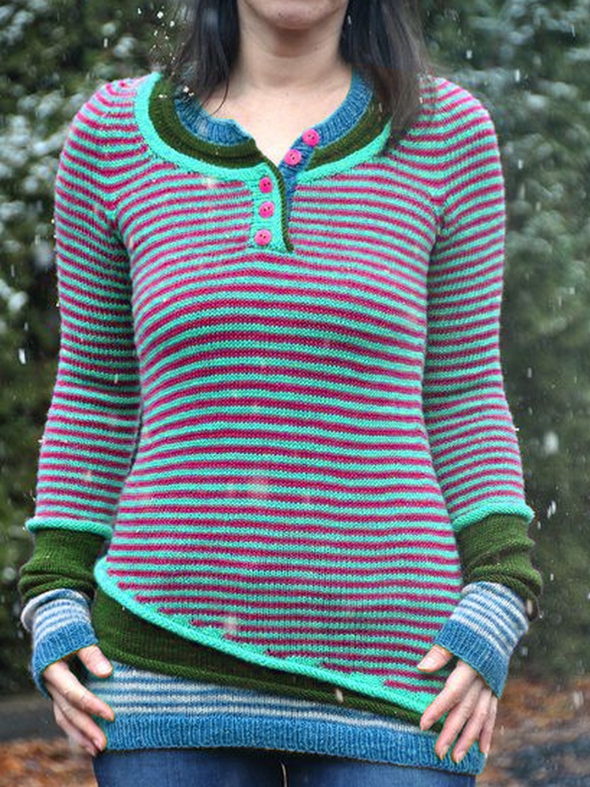 Green Crew Neck Wool Blend Long Sleeve Sweaters