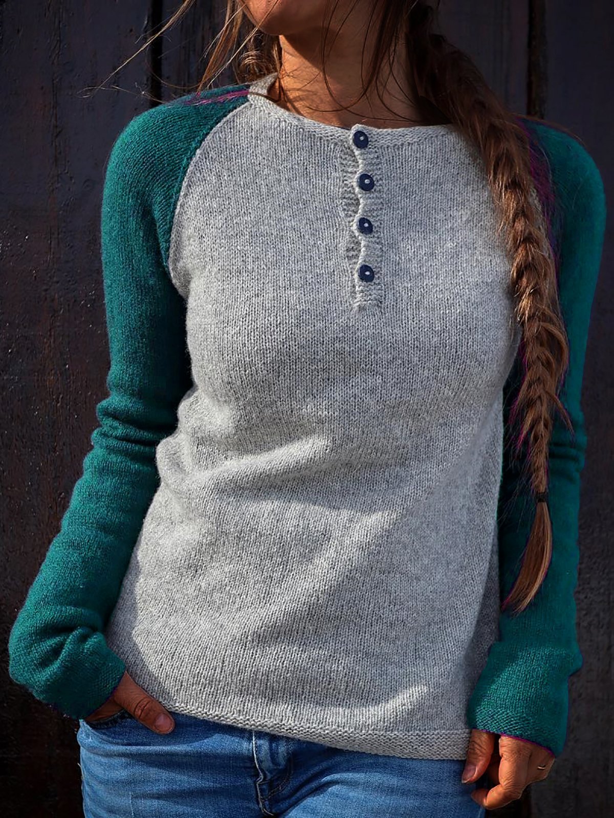 Color Block Button Down Sweater