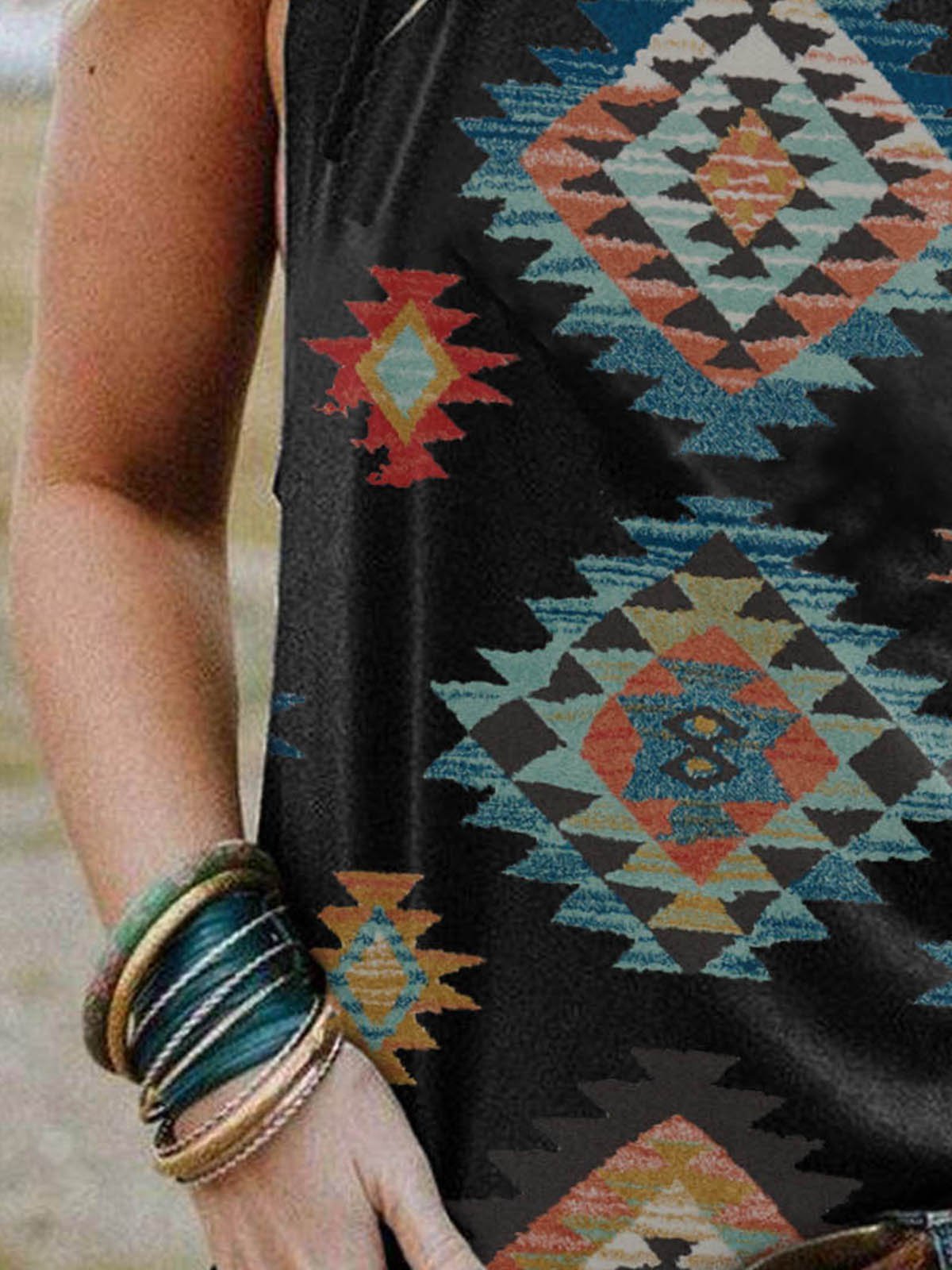 Short Sleeve Casual Crew Neck Geometric Shirts & Tops