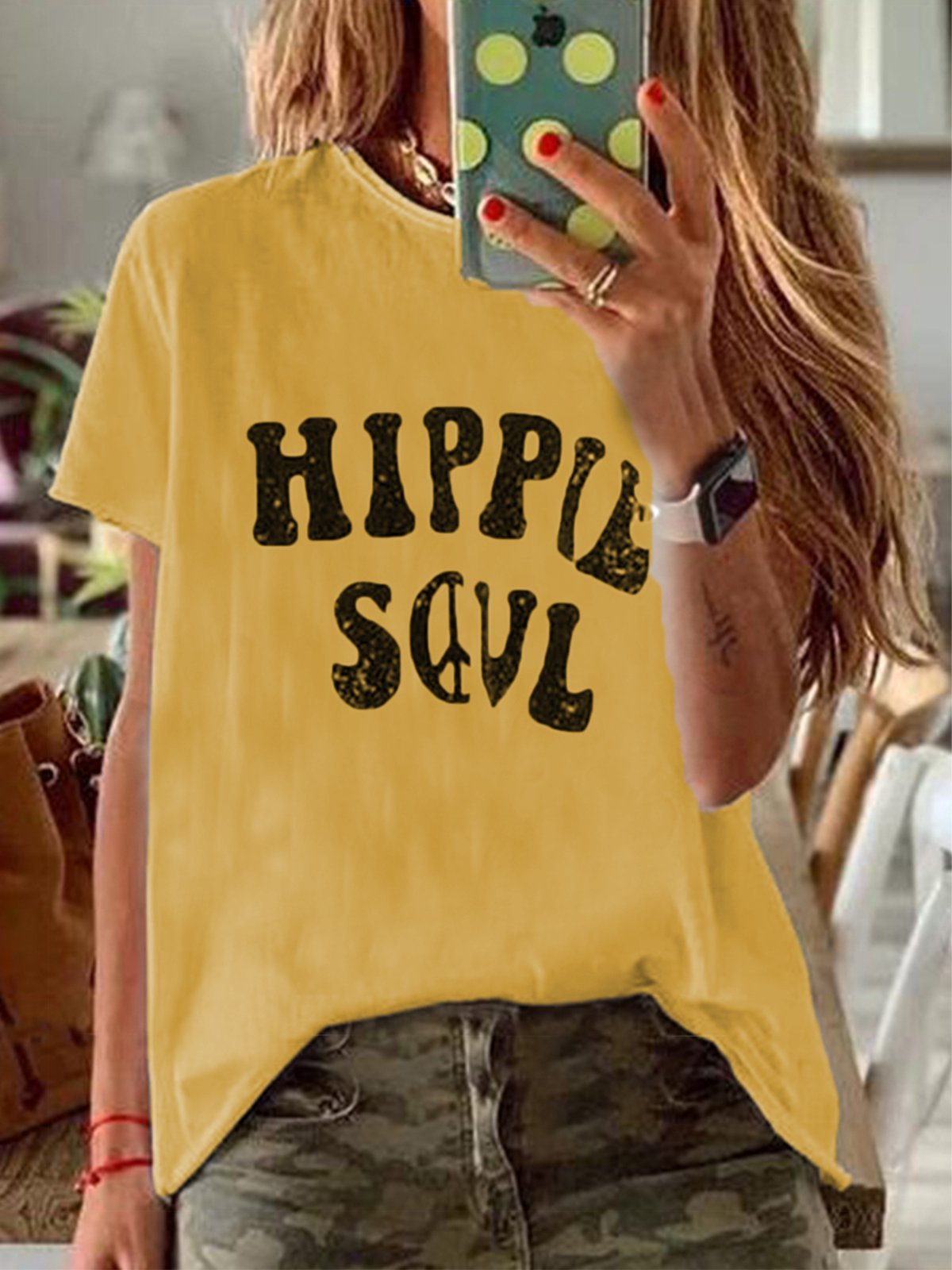 Short Sleeve Round Neck Cotton-Blend Shirts & Tops