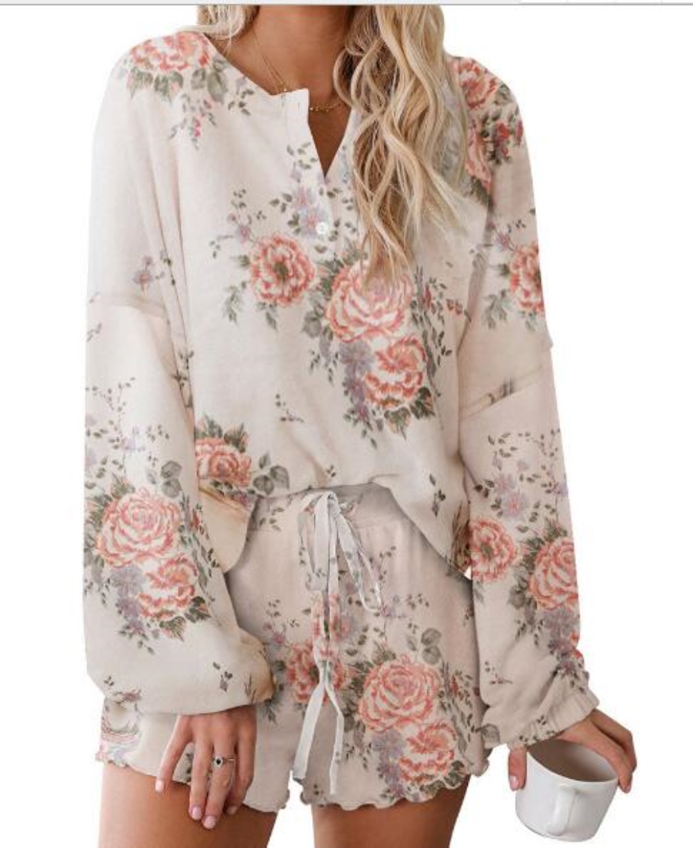 Falls Flower Two Piece Shorts Pajama Set
