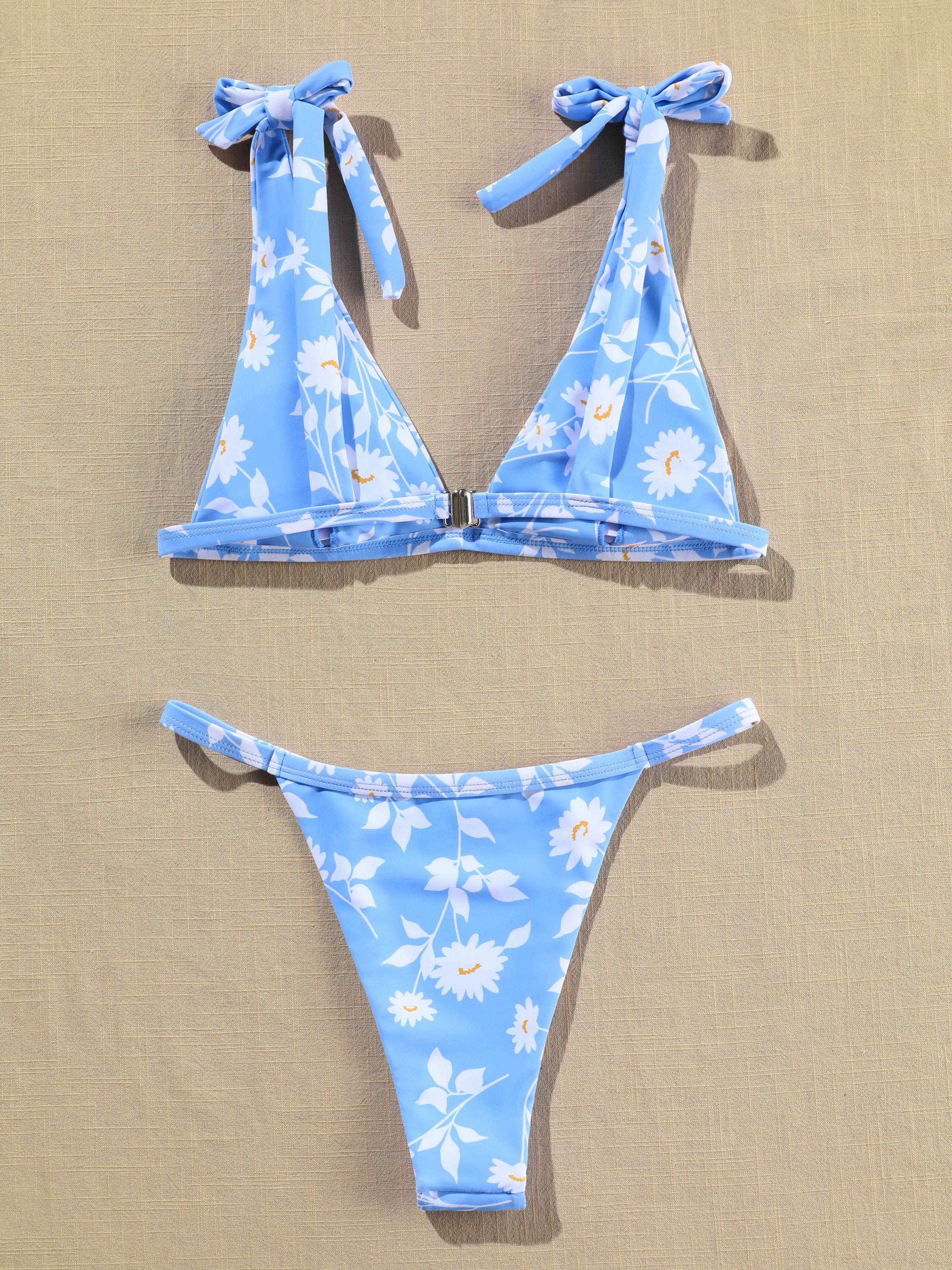 Flower Print Tie Shoulder Bikini