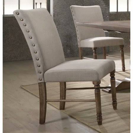 Acme Leventis Side Chair (Set-2) in Cream Linen Weathered Oak 74657, Size: 38