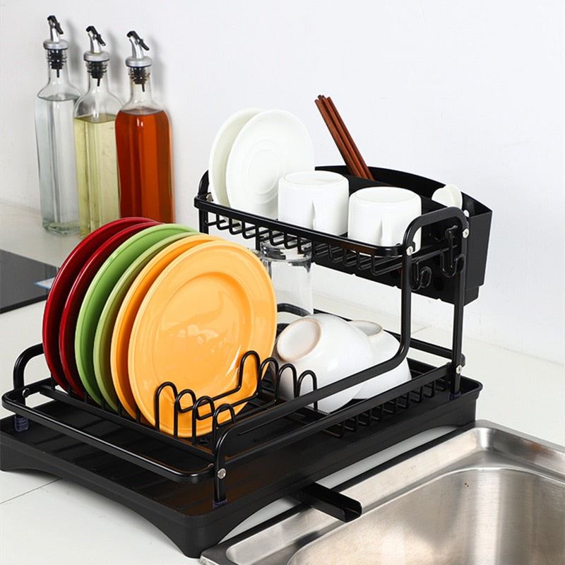 4 in 1 Aluminum Alloy Kitchen Dish Drying Rack Sink Drainer Plates Bowls Organizer