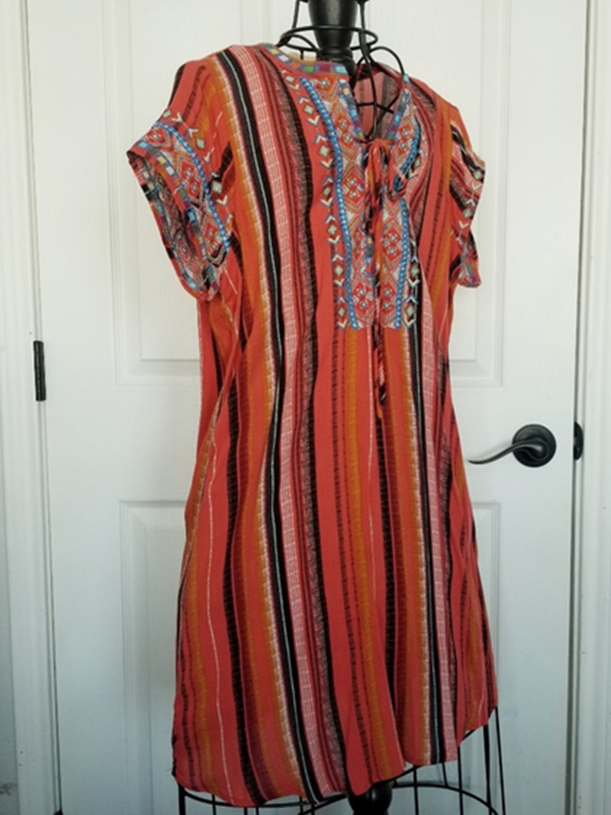 Geometric Boho Shift Crew Neck Dresses