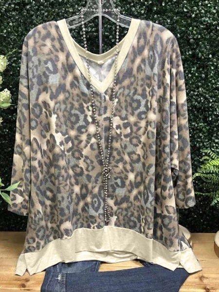 V Neck Cotton-Blend Long Sleeve Shirts & Tops