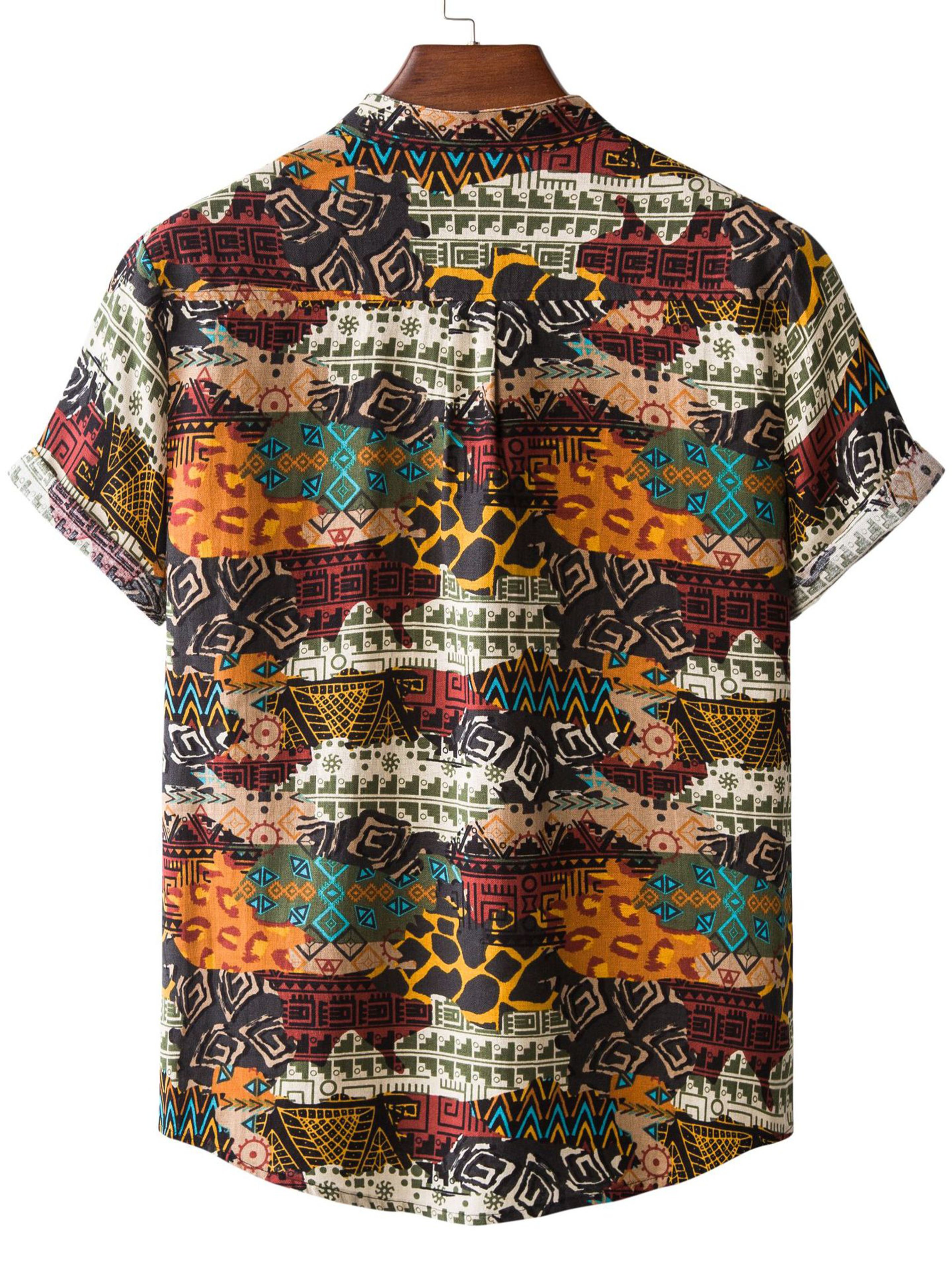 Men's Ethnic Geometry Graphic Button Up Shirt