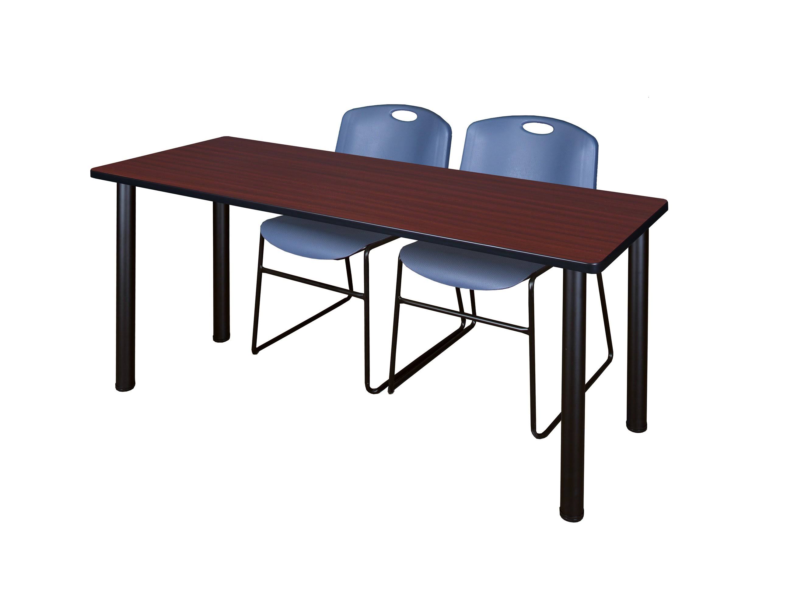 Regency 60x22 x 24x22 Kee Training Table- Mahogany/ Black 2 Zeng Stack Chairs- Blue MT6024MHBPBK44BE
