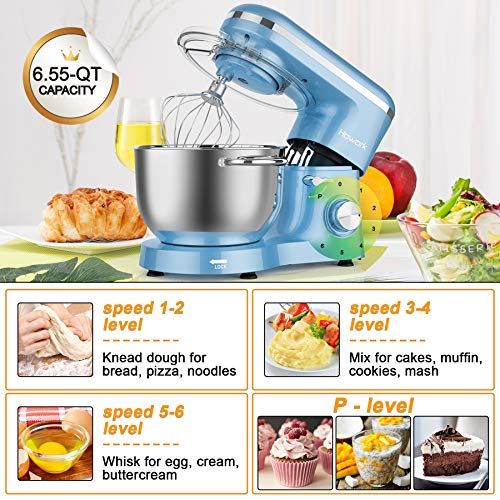 660W Electric Kitchen Food Mixer With 6.55 Quart Stainless Steel Bowl