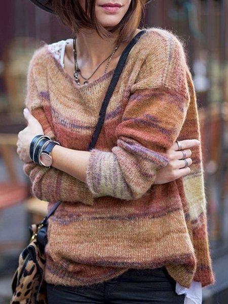 Striped Crew Neck Casual Long Sleeve Sweaters