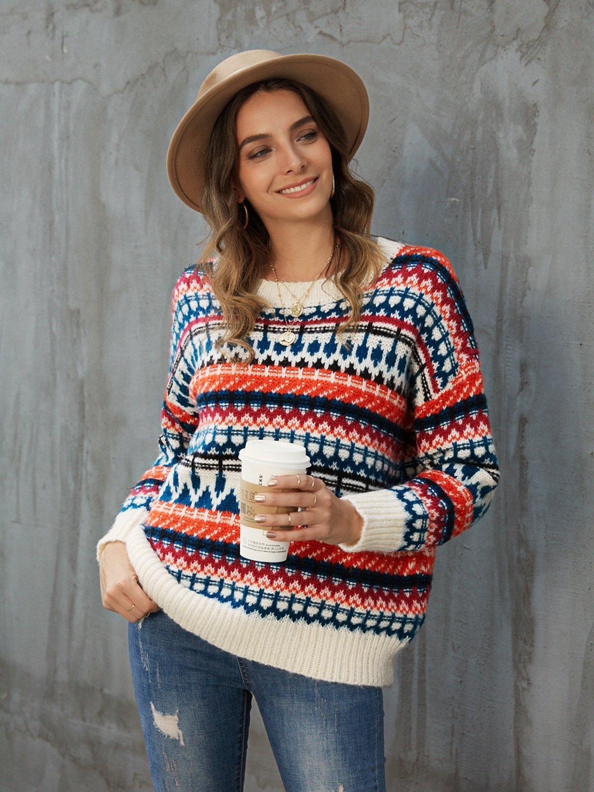 White Casual Tribal Sweater