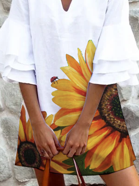 White V Neck Frill Sleeve Dresses