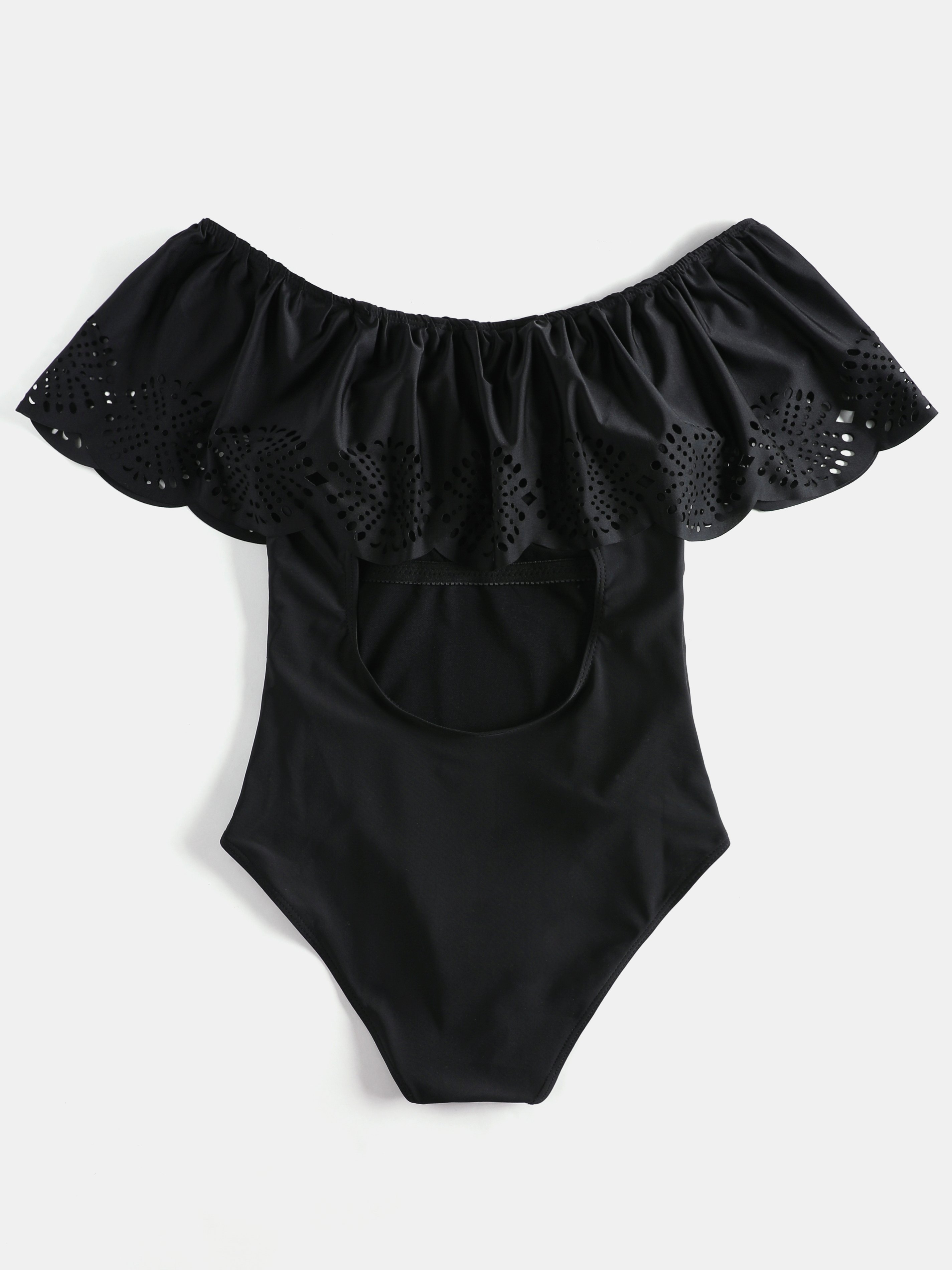 Solid Flounce Trim One-Piece Swimsuit
