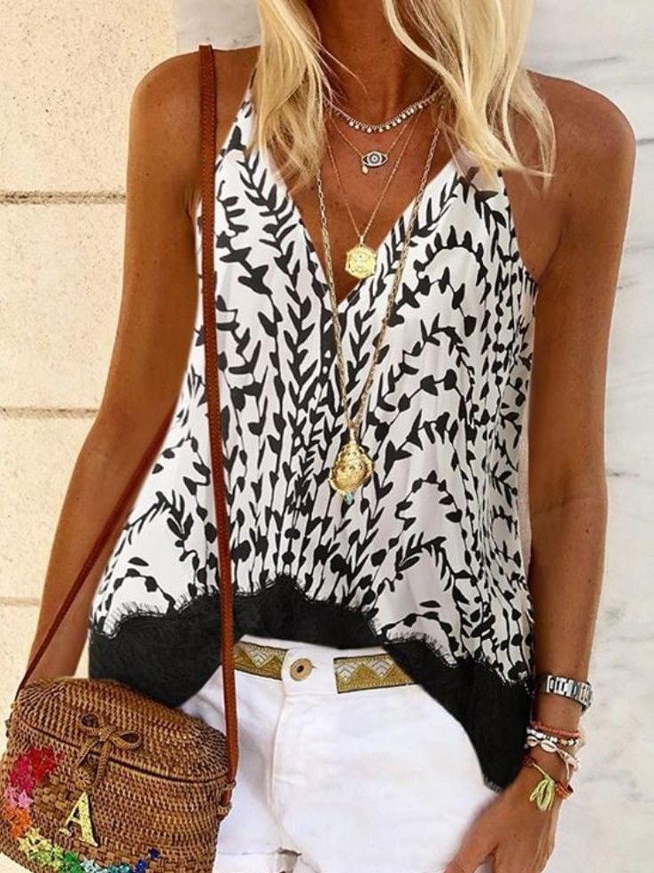 Sleeveless V Neck Chiffon Shirts & Tops